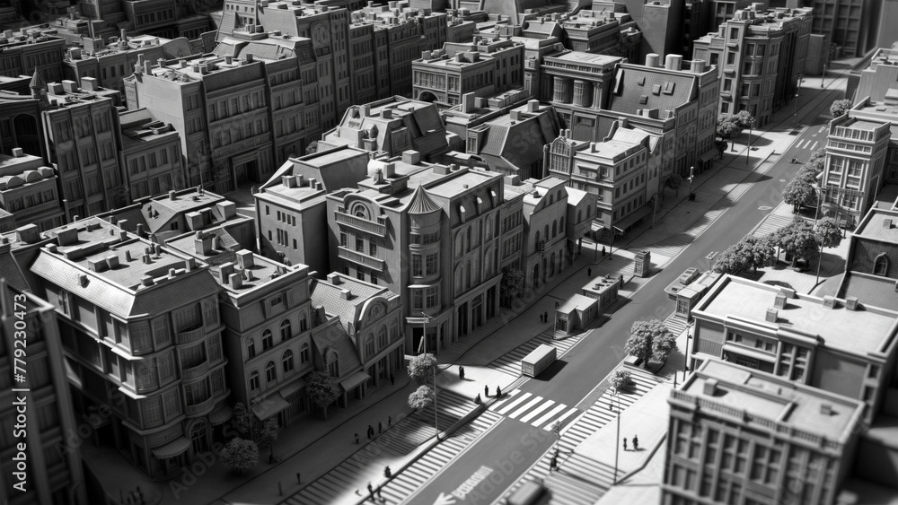 3D Grayscale Small City