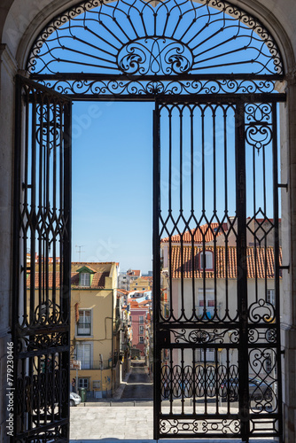 Street view from the parish church of Nossa Senhora das Merces in Lisbon-portugal photo