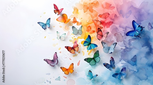 watercolors on paper - white background and butterflies