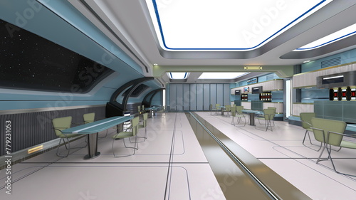 宇宙船内の会議室 3DCGレンダリング