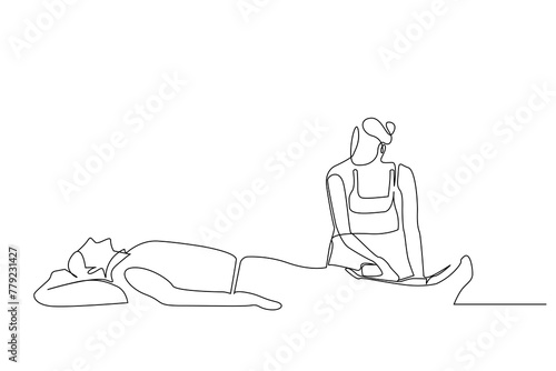 old person doctor physical therapy leg treatment health one line art design vector