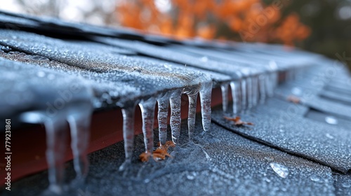 A roof covered in icicles