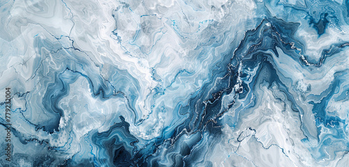 An icy marble texture, where cool blues and whites swirl together with hints of frosty silver, capturing the serene beauty of a glacier's heart. 32k, full ultra HD, high resolution