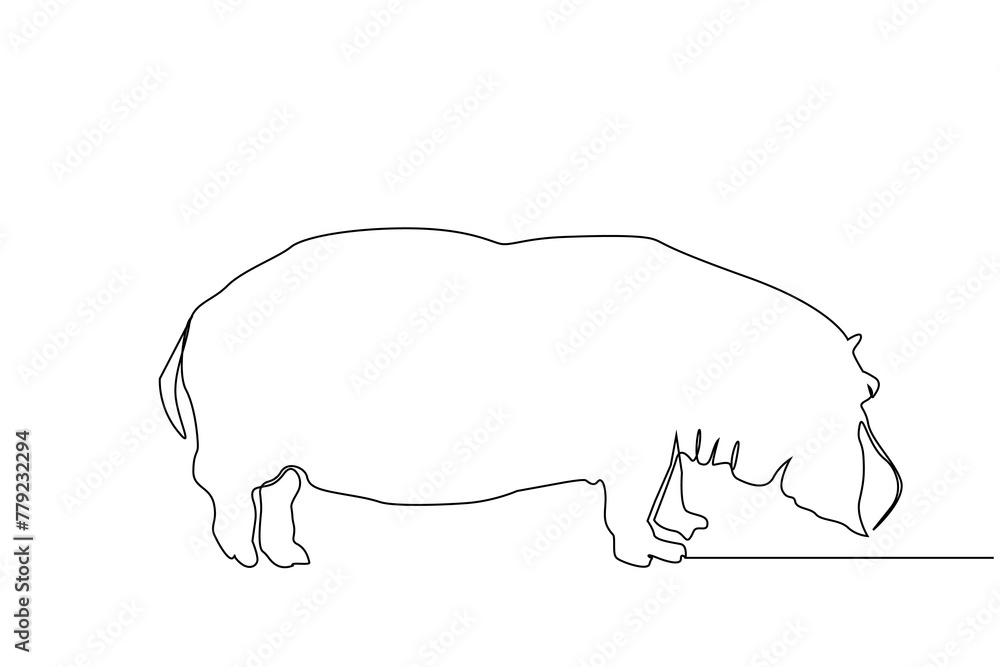 Fototapeta premium hippopotamus animal mammal full body length realistic one line art design vector