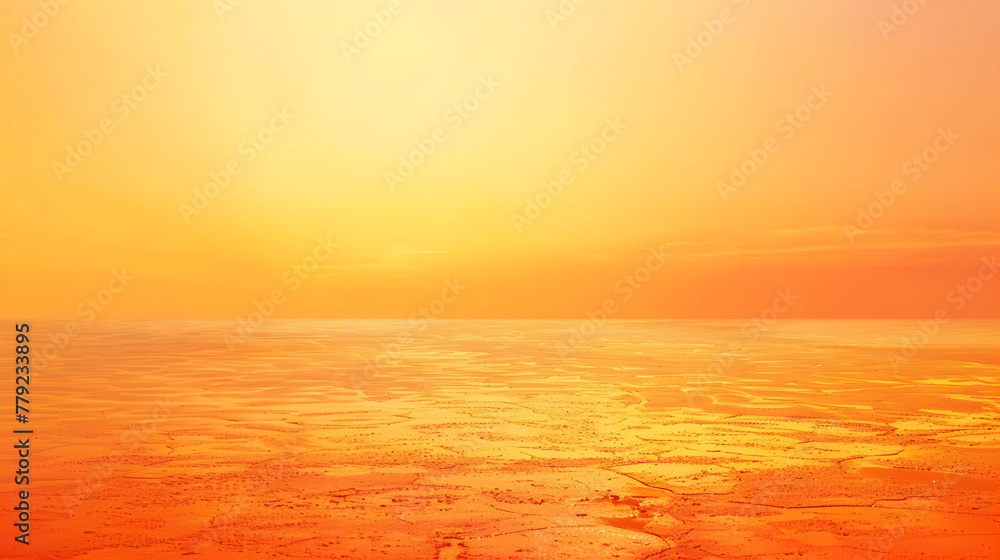 A beautiful orange sunset over a vast ocean. The sky is filled with a warm, golden hue, and the water is calm and still. Concept of peace and tranquility