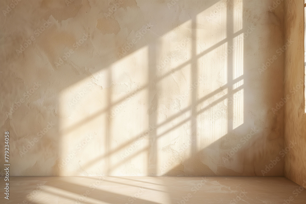 Minimalist Aesthetic with Sunlight and Shadows on Beige Wall Minimalist Aesthetic with Sunlight and Shadows on Beige Wall