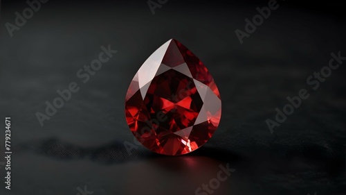 Beautiful Red Garnet Jewel on Black Background