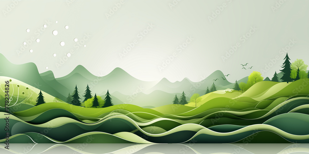 Obraz premium Cartoon illustration of summer landscape with fields and green hills