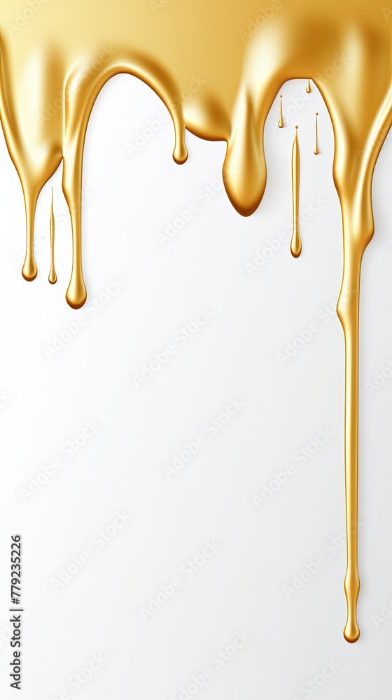 Gold paint dripping on the white wall water spill vector background with blank copy space for photo or text