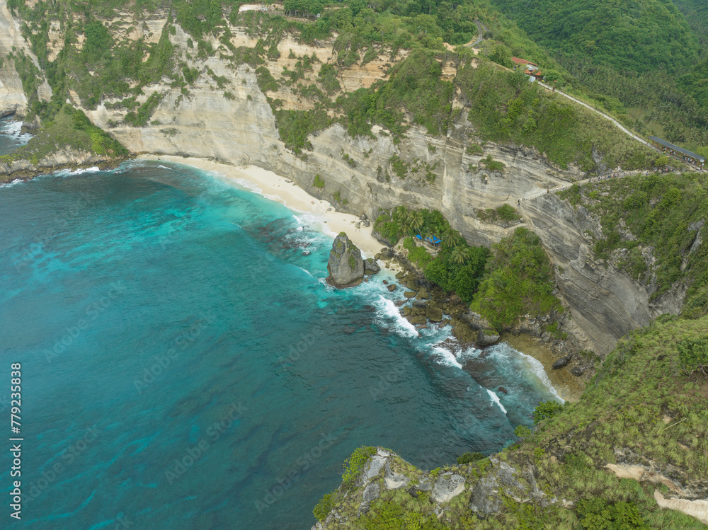 Aerial view of diamond beach in Bali, Indonesia
