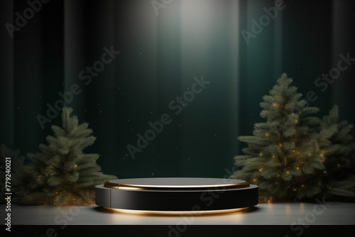Podium product stand or display with leaf green background mockup for product presentation decorated Background 