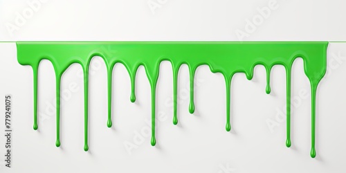 Green paint dripping on the white wall water spill vector background with blank copy space for photo or text