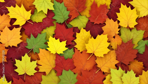 illustration of background consisting of pile of multicolored autumn leaves placed one on another created with generative ai