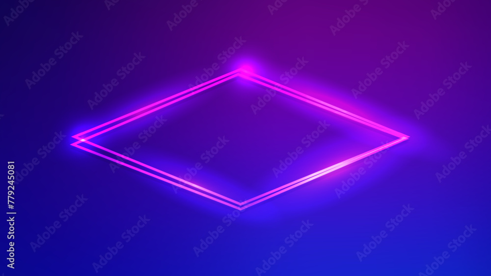 Neon double rhombus frame with shining effects Neon double rhombus frame with shining effects