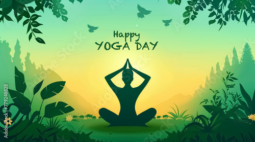 International Yoga Day poster, illustration of a woman doing yoga exercise and pose, Yoga day celebration
