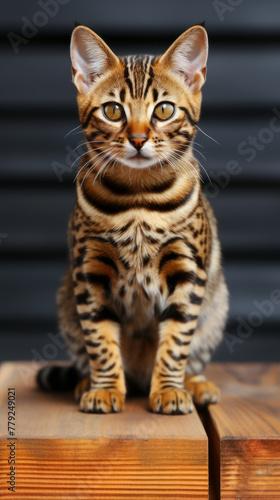 Bengal Cat Sitting on Wooden Surface
