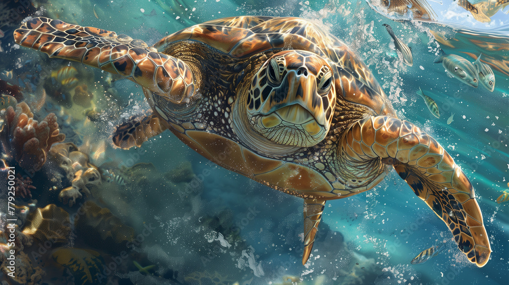 Fototapeta premium Turtle swimming underwater