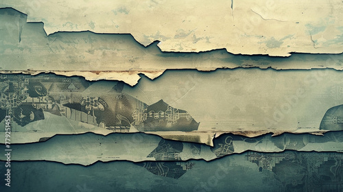 An illustration of a subtle grunge texture that resembles peeling wallpaper, with layers of old patterns 32k, full ultra HD, high resolution © Annu's Images