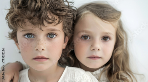 photo of a boy and a girl on white background