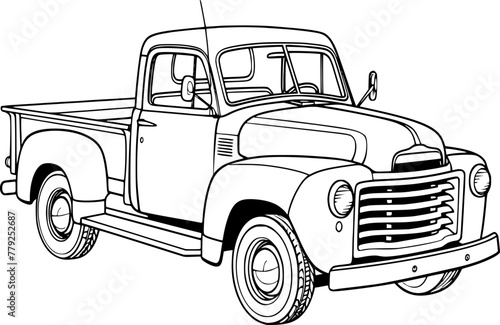 Outline illustration of vintage pickup