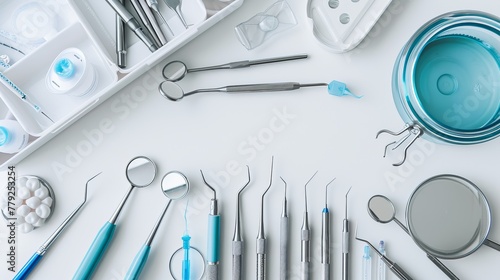 Dentist's Tools in Cabinet on White Desktop