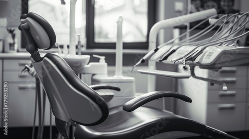 Desaturated Photo of Dentist's Chair in Modern Office