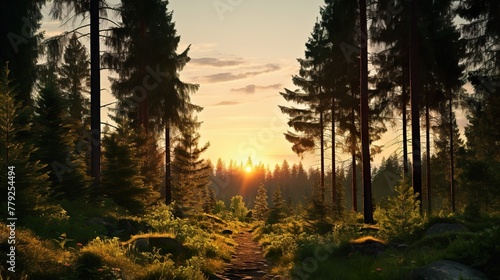 sunset in the forest  high definition hd  photographic creative image