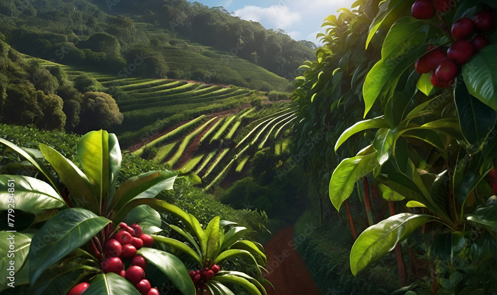 Obraz premium Coffee plantations, Coffee bean cultivation