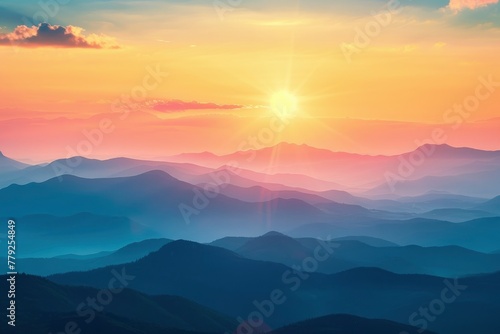 Mountains during sunset. Beautiful natural landscape in the summer time - generative ai