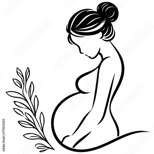 Pregnant Woman Line Art.