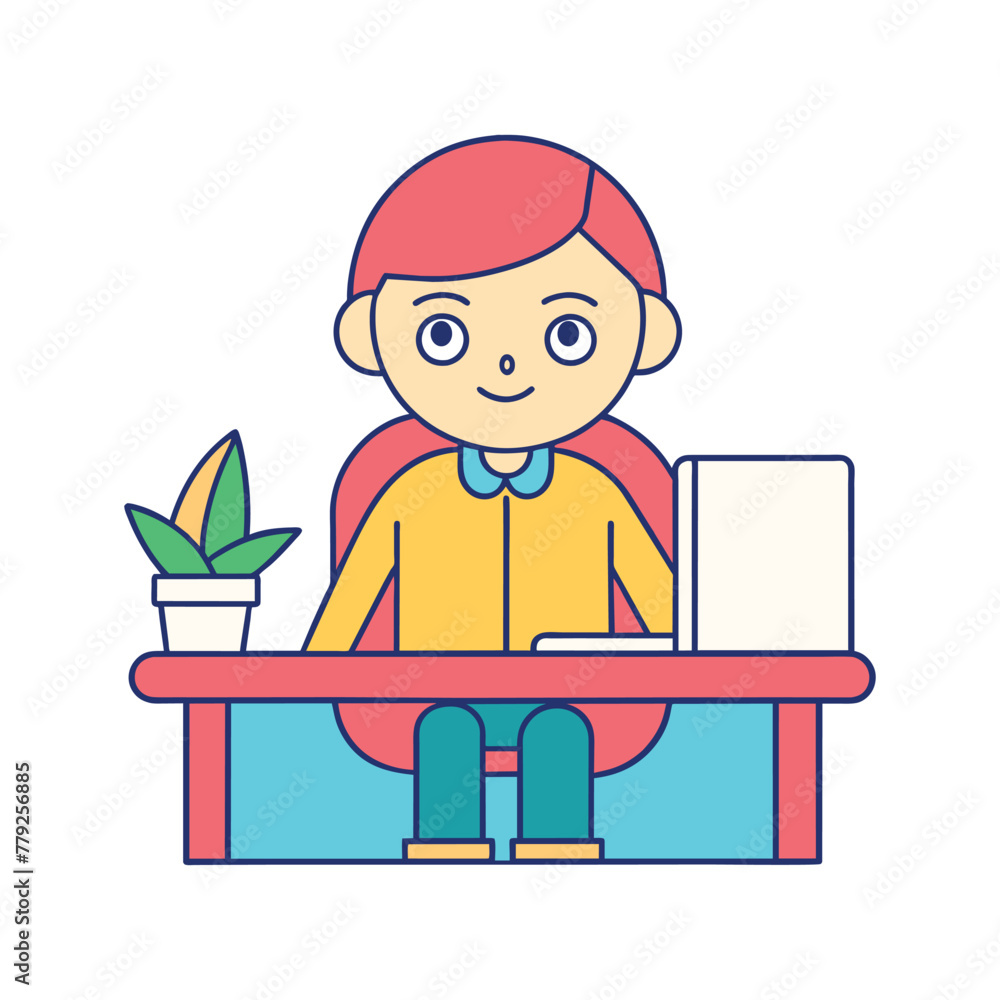 Young man programmer working on laptop or computer, online career, vector flat illustration Young man programmer working on laptop or computer, online career, vector flat illustration