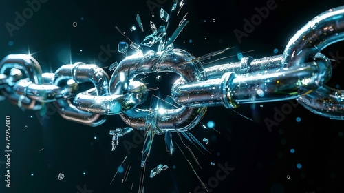 Chain Breaking, Symbolizing freedom from fraud and scams, Fraud Alert, Caution, Defend, Guard, Notify, Protect Concept, futuristic background