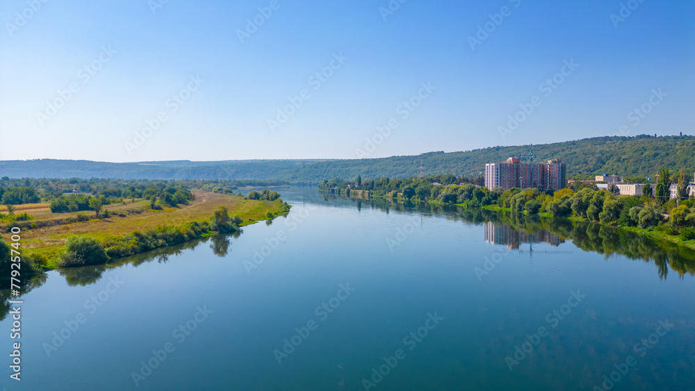 Panorama view of Dniester river between Moldova and Ukraine