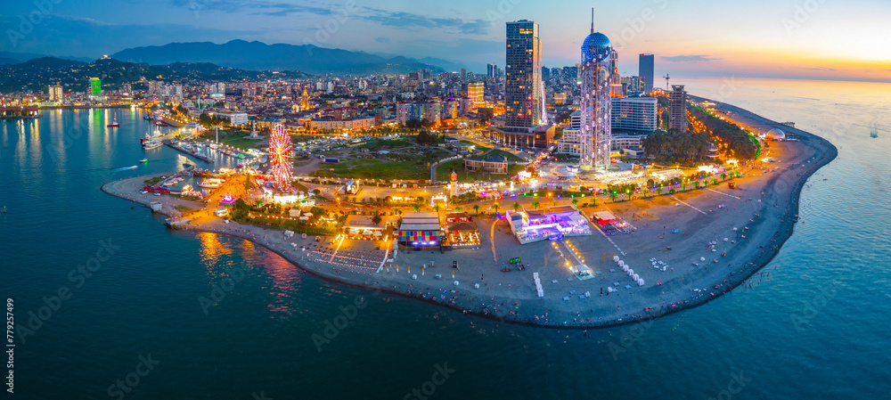 Sunset panorama of Batumi in Georgia - obrazy, fototapety, plakaty 