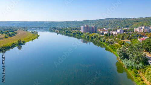 Panorama view of Dniester river between Moldova and Ukraine © dudlajzov