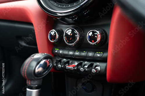 Car dashboard with climate controls and seat warmers