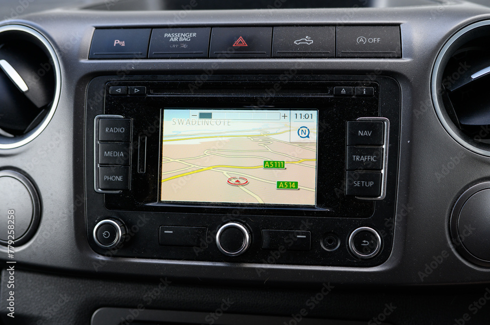 Car GPS Navigation System Display: High-Resolution Interface with Maps and Directions in Modern Vehicle Car GPS Navigation System Display: High-Resolution Interface with Maps and Directions in Modern Vehicle