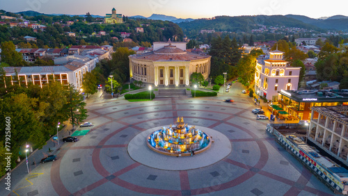 Sunrise panorama view of central square in Kutaisi, Georgia photo