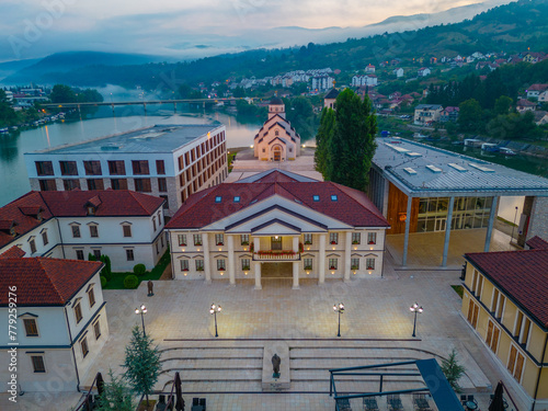 Night view of Andricgrad in Bosnia and Herzegovina photo