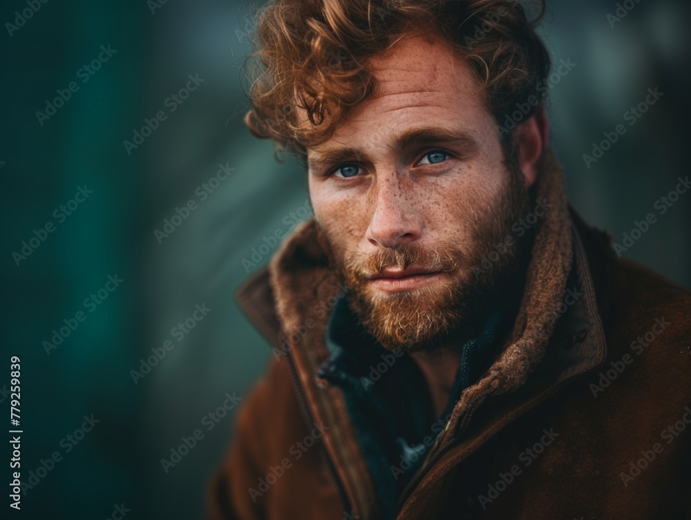 Soulful Redhead Man in Autumn. Generative AI. Soulful Redhead Man in Autumn. Generative AI.