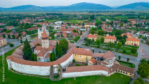 Obraz na plátně Sunset view of the Fortified Church in Prejmer, Romania