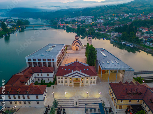 Night view of Andricgrad in Bosnia and Herzegovina photo