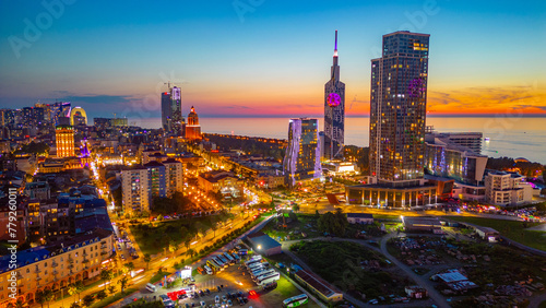 Sunset view of downtown Batumi in Georgia photo