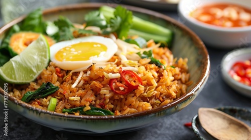 Nasi Goreng, Indonesian Fried Rice, is a flavorful dish made with cooked rice stir-fried with various ingredients such as shallots, garlic, chili, kecap manis (sweet soy sauce), shrimp paste, tamarin