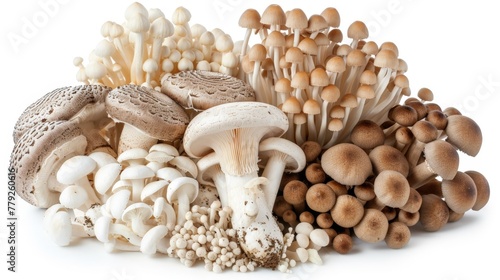 different types of mushrooms, white background, 
