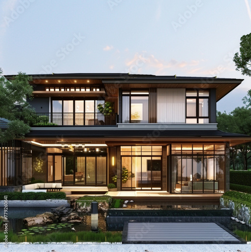  a contemporary English house with traditional Japanese architecture, 4 bedroom with a loft room and balcony