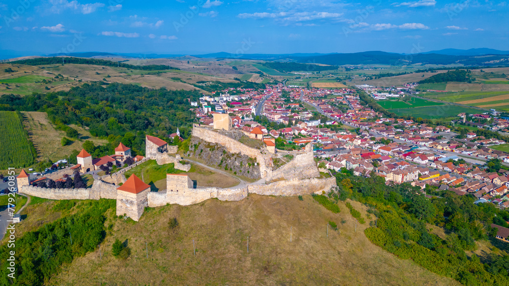 Panorama view of Rupea citadel in Romania