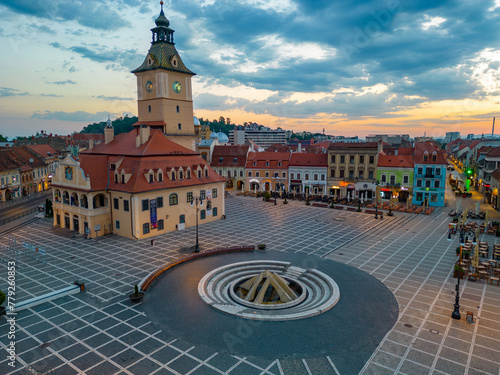 Konstfotografi Sunrise view of town hall at the The Council's Square in Brasov, Romania