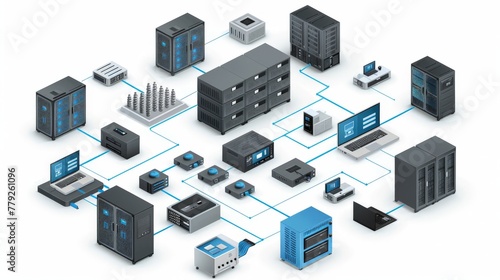 it infrastructure diagram showing backup system for disaster recovery, servers, hard disk, connectivity