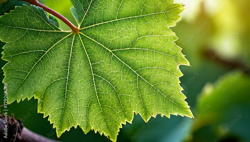 A graceful close-up of a grape leaf, displaying its vibrant green color A graceful close-up of a grape leaf, displaying its vibrant green color